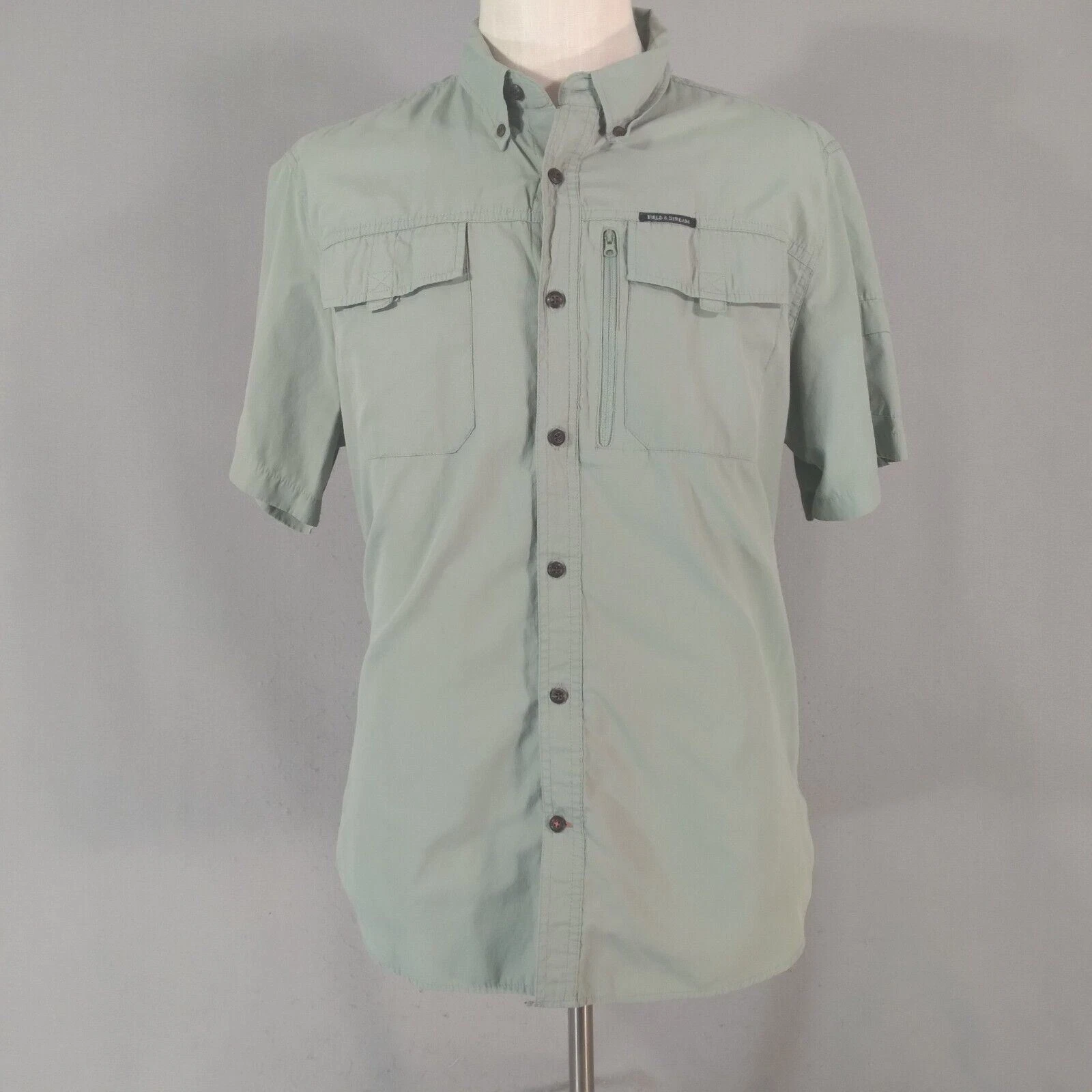 Field & Stream outdoor fishing camping shirt men's medium green short-sleeve
