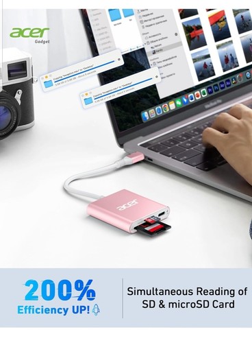 USB C SD Card Reader with 100W PD Port, 3-in-1 Type-C SD 4.0 Memory Card Reader - Picture 2 of 8