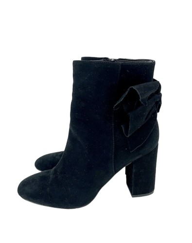 Avec Les Filles Remi Booties Bow Accent Black Suede Leather Ankle Boots 7.5 SH26 - Picture 10 of 10