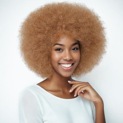 Short Afro Wig with Bangs for Black Women Blonde 70s Puff Afro Kinky Curly Wi...