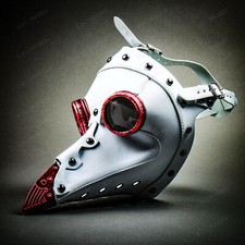 Steampunk Halloween Plague Doctor Mask Burning Man Face Mask Goggles White Red