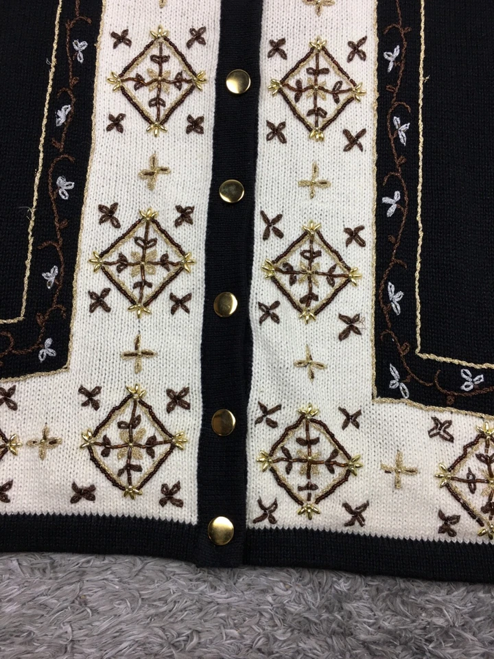 Vestido Granero Cárdigan Abotonado Mujer Talla 18/20 Plus Negro Dorado Elegante Mezcla Ramie Foto 4 de 4