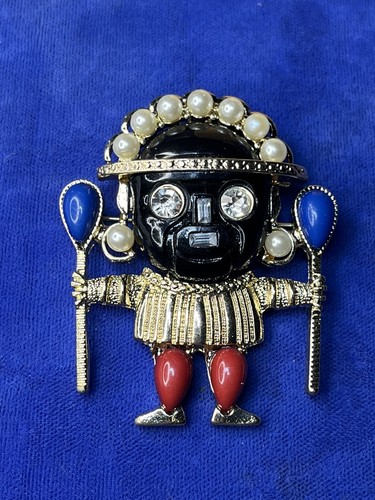 Broche Guerrero KJL De Colección Tribal Azteca Hombre Medicina Kenneth Jay Lane Colgante - Imagen 4 de 8