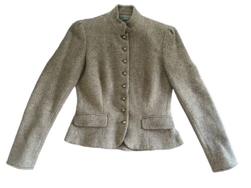 Ralph Lauren Womens S Brown Tweed Wool Vintage Check Plaid Blazer Jacket - Picture 1 of 15