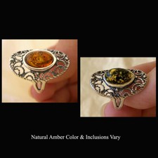 BALTIC GREEN or HONEY AMBER  STERLING SILVER HANDMADE SOLITAIRE RING