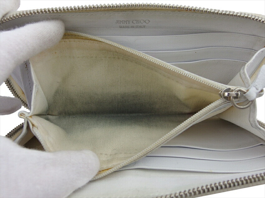 JIMMY CHOO Long Wallet Stars White Leather Authentic USED JIMMY CHOO Long Wallet Stars White Leather Authentic USED