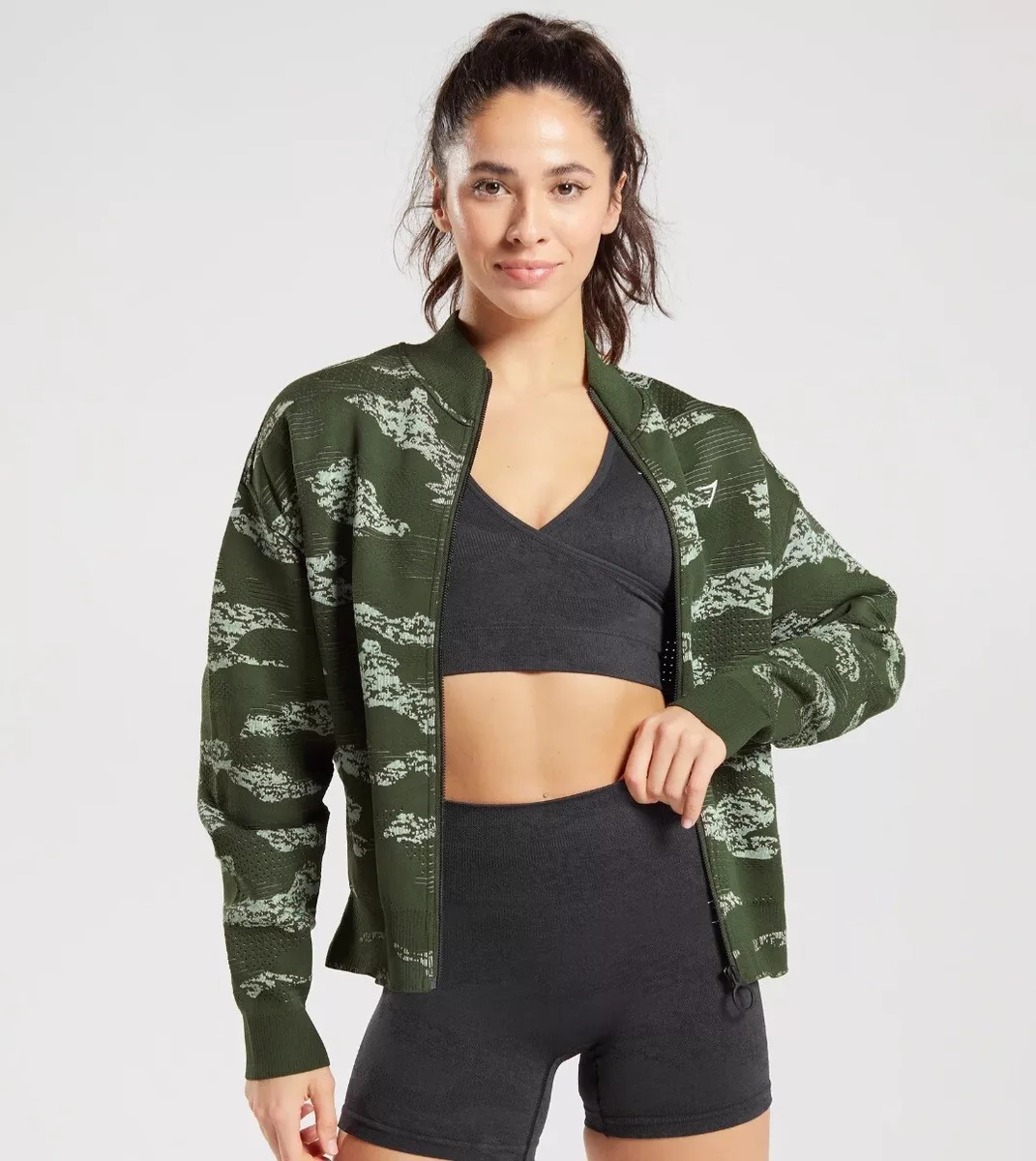 NWOT Gymshark Adapt Camo Seamless Track Jacket Moss Olive Aloe