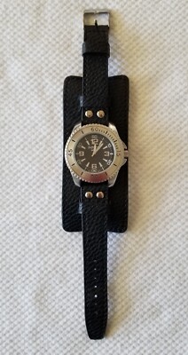 NIB Impulse Silver Tone Men's Watch Black Dial Black Faux Leather Band 6''-7.5''