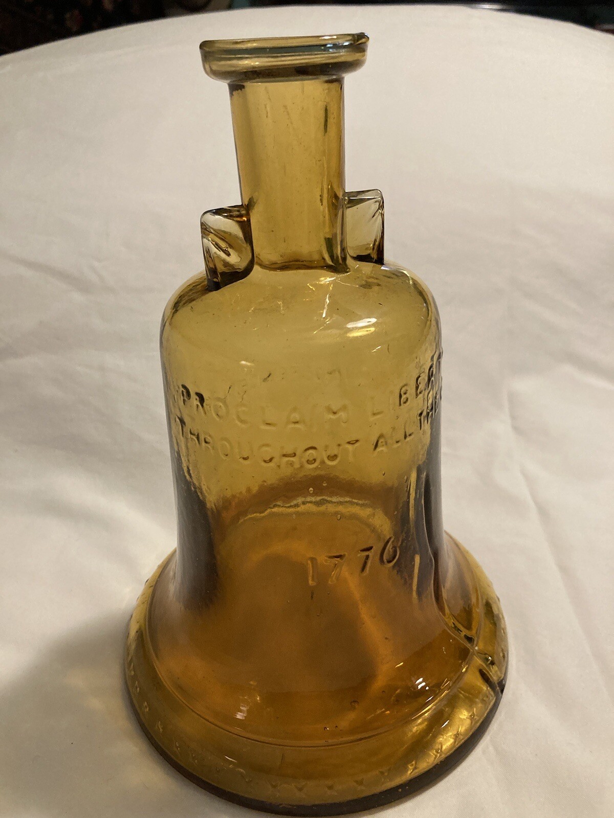 Large Bicentennial Wheaton Amber Glass 1776 liberty bell bottle vase decor