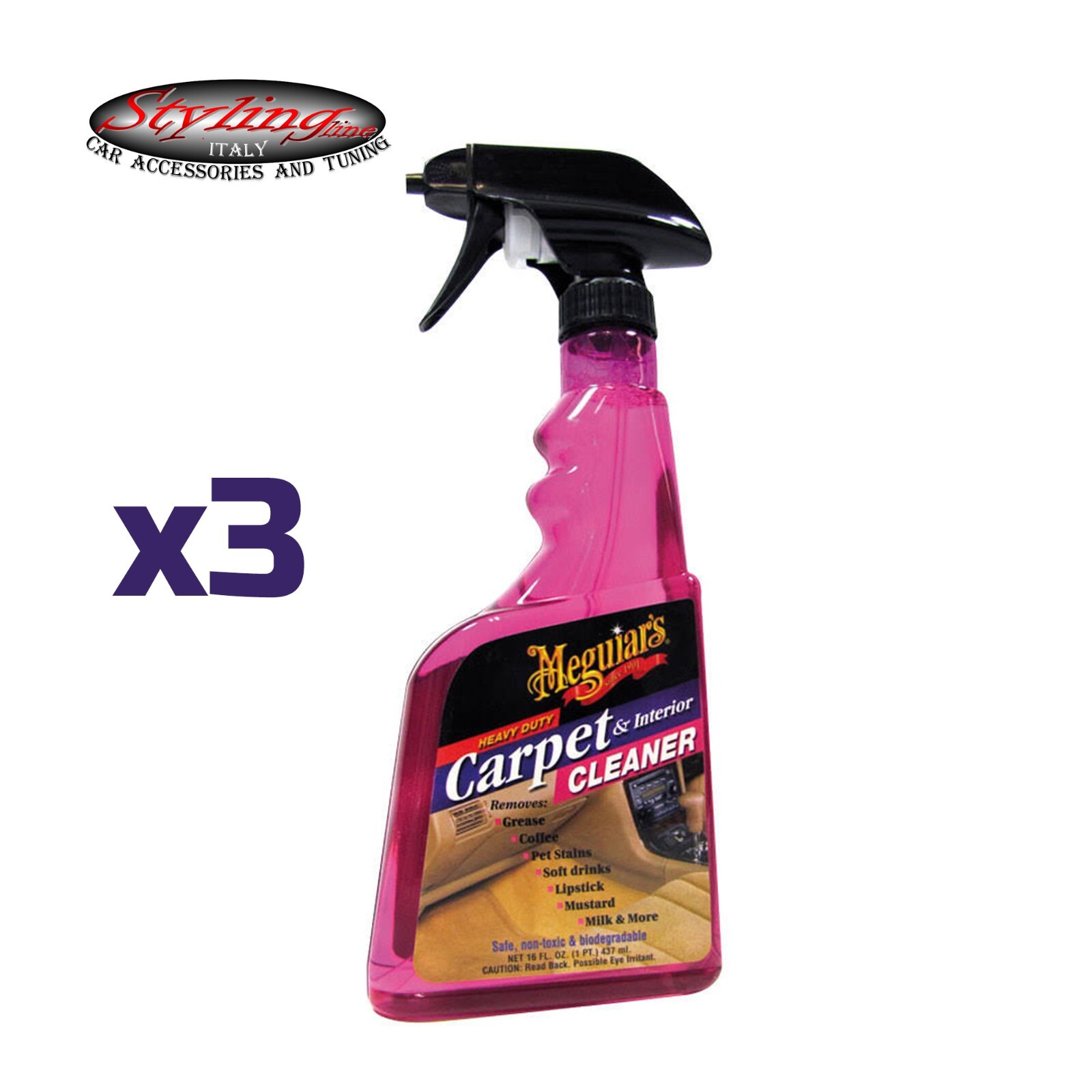 Pulitore Tappeti Tappezzeria Tessuti Meguiars Carpet & Interior Cleaner 473ml x3