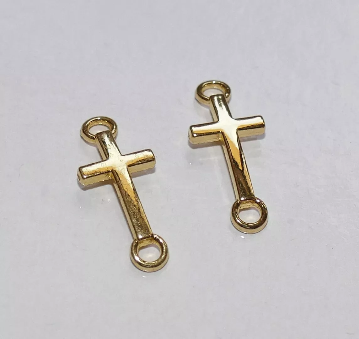 10 Cross Rosary Charm 2 Hole Connectors for Bracelet/Religious Earring  Supplies