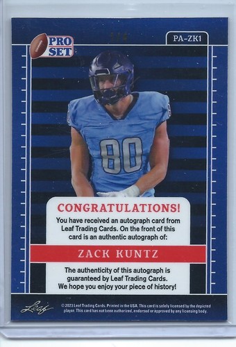 2023 Pro Set Metal #PA-ZK1 Zack Kuntz Pro Set Autografi Rosa Pulsar #/4 - Foto 2 di 2