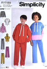 Simplicity S9394/R11189 Childs Unisex Knit Hoodies, Pants, Tees  Sizes XS - XL