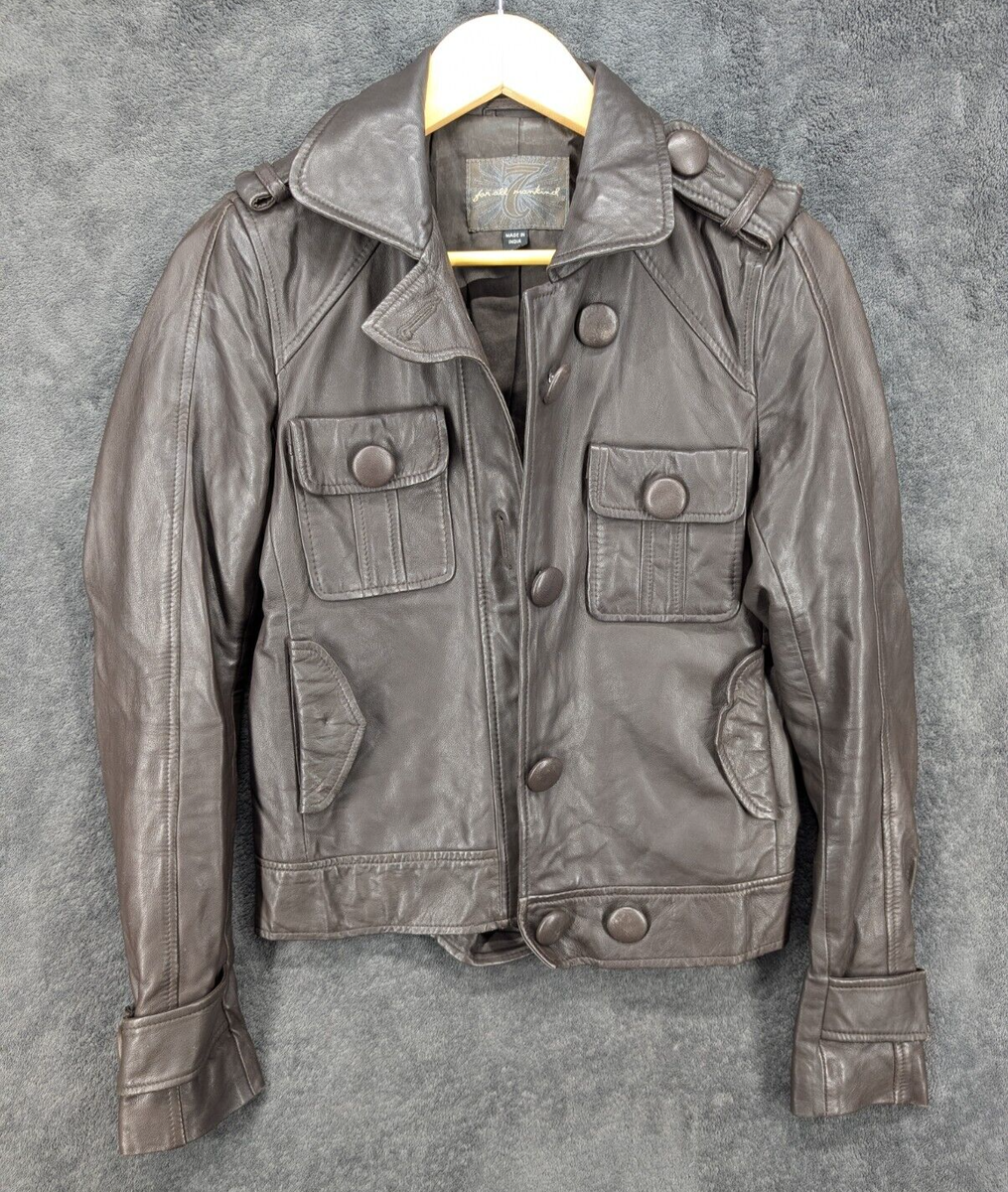 For All Mankind 100% Genuine Leather Bomber Jacket Brown Small Scuffed
