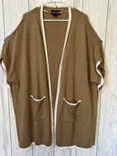 LANE BRYANT open front poncho sweater camel with cream trim SIZE 14/20