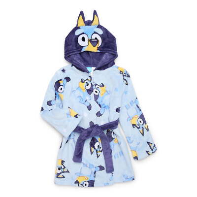 Bluey Youth Girls Fleece Plush Pajama Bath Sleepwear Lounge 3D Hooded Robe: 6-12