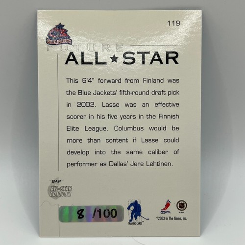 2002-03 Be A Player All-Star Lasse Pirjeta RC #119 /100 - Picture 2 of 4