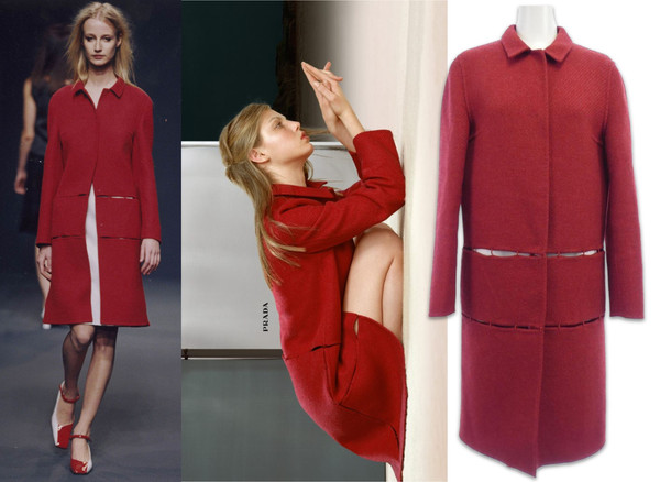 Vintage Archive Prada Fall 1998 Red Wool Suspended Panel Coat 40 IT Runway