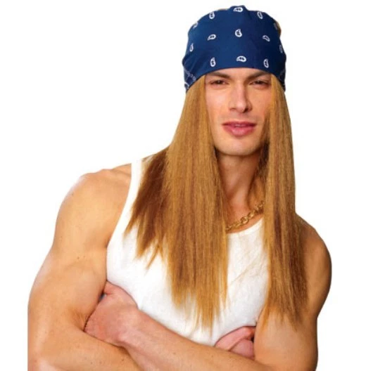 80S 90S MENS GRUNGE ROCKER COSTUME WIG W/ BANDANNA GNR GUNS N' ROSES LONG  BLONDE | eBay