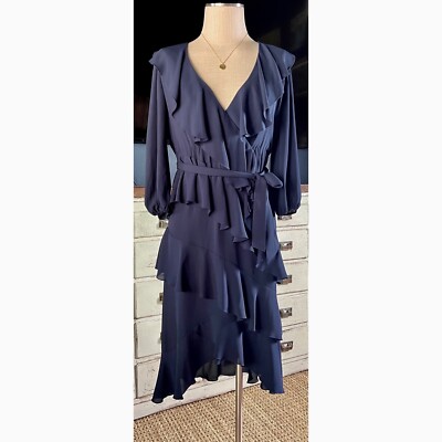 alice and olivia blue ruffle dress NWT New $440 Alice + Olivia Kye Ruffled Navy Blue Romantic Midi Dress Size  0