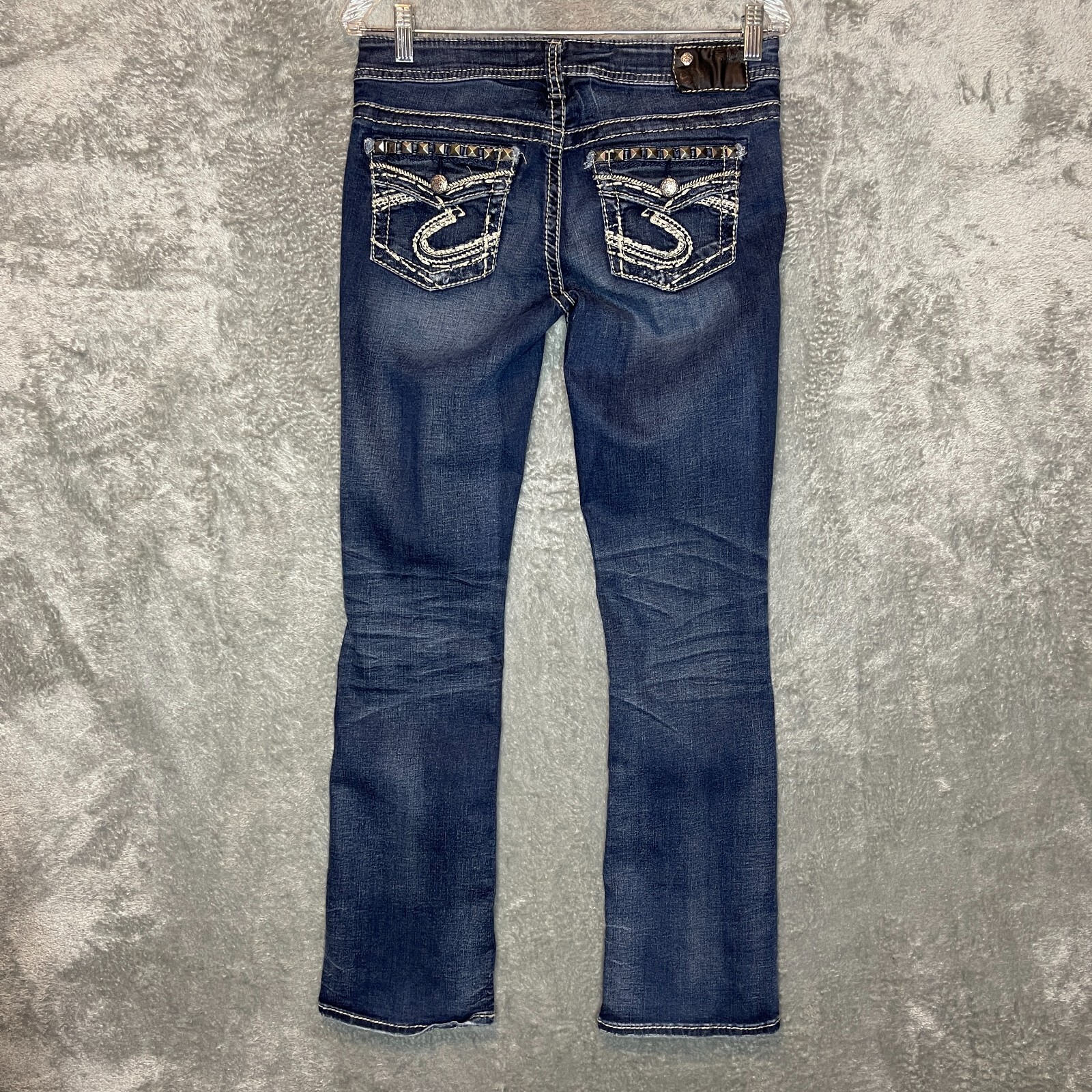 Silver Aiko Low Rise Bootcut Jeans with Studs 29x31