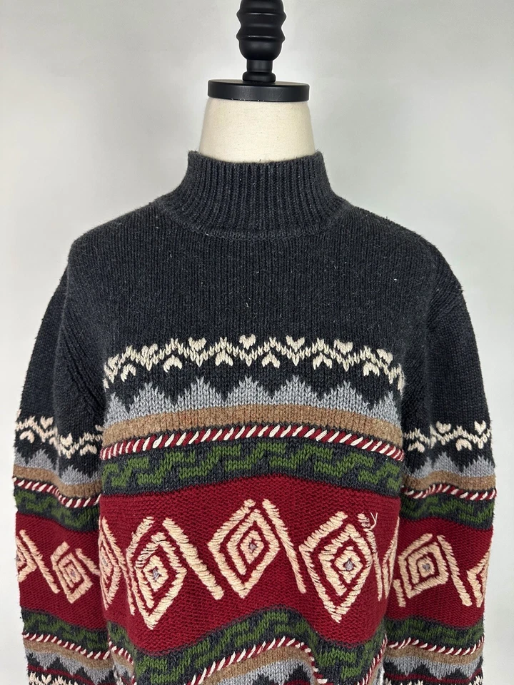 Suéter Vintage Años 90 Rayas Para Mujer M Suroeste Geométrico Tono Tierra Cuello Simulado Foto 2 de 4