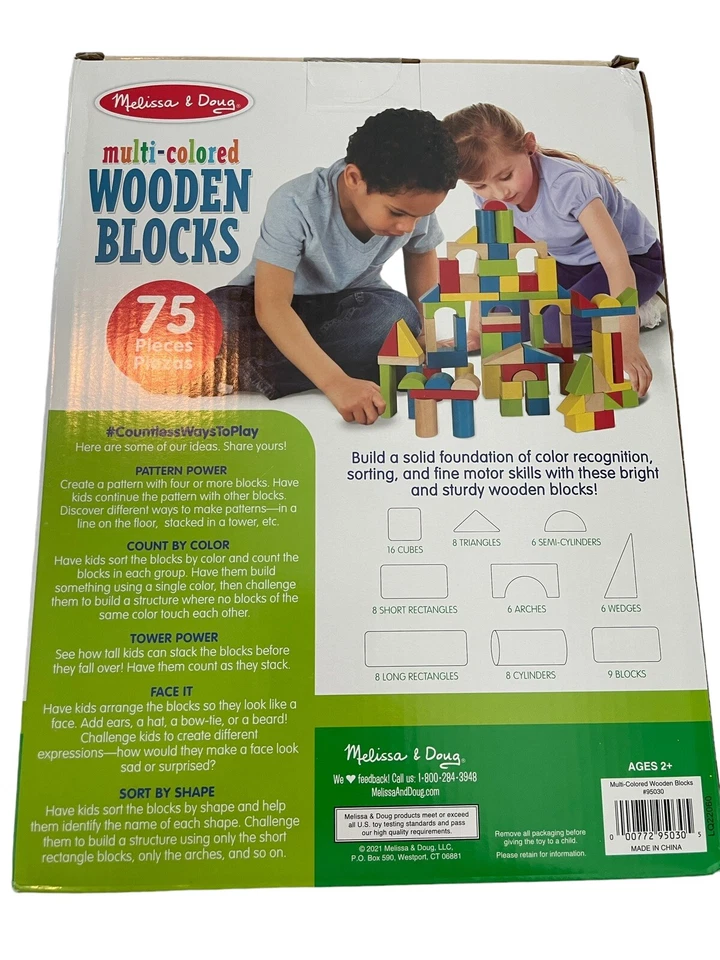 Melissa & Doug 75 Pieces Multi Colored Wooden Blocks Shapes Building Block Set - Image 2 of 3