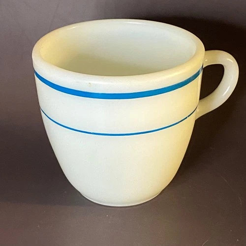 Vintage Pyrex 723 Blue Band Milk Glass Coffee Mug