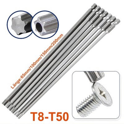 Magnetisch 65mm-200mm Lang Hex Torx Schraubendreher Bits Schrauber Satz T8-T50