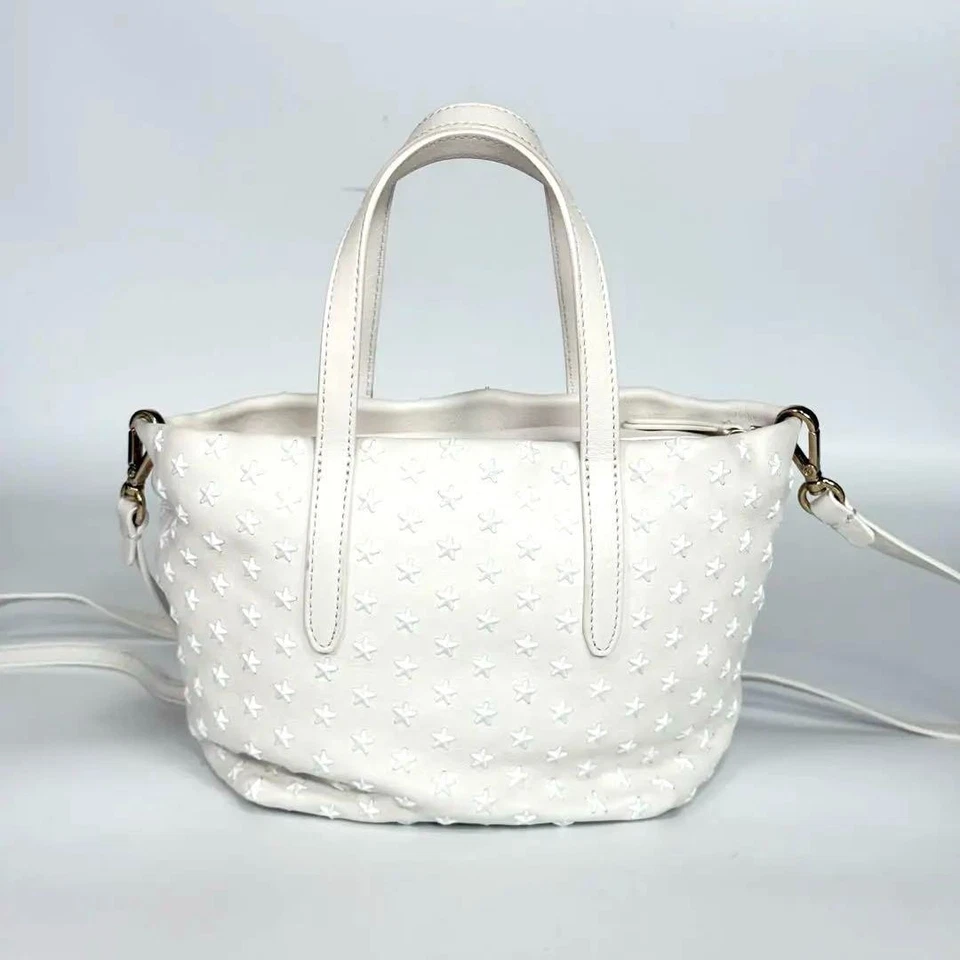 JIMMY CHOO Mini 2way Tote Shoulder Bag White Leather Studs with Strap - Image 3 of 4