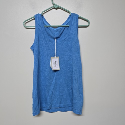 Canotta donna 120% lino blu lino taglia S (42) senza maniche Made in Italy nuova con etichetta