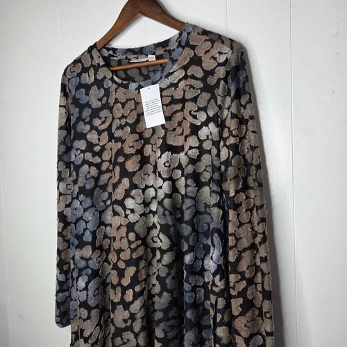 Logo Damen abstrakte Langarm Jacquard Swing Bluse Größe 1X Kunst zu tragen Neu mit Etikett - Bild 2 von 10