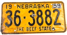 Vintage Nebraska 1959 Auto License Plate 36-3882 Holt County Garage Wall Decor