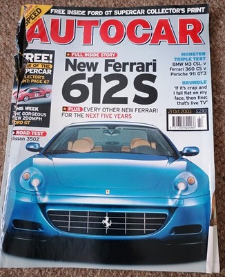 Autocar Magazine 21 October 2003 feat. 612 S, M3 CSL, 360 CS, 911 GT3, 350Z