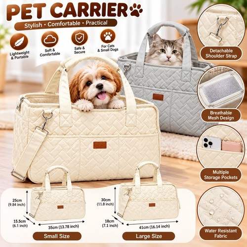 Quilted Pet Carrier Small Dog Puppy Black Handbag Cat Carry Padded Travel Bag UK
