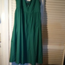 Banana Republic Green Sleeveless Dress sz 10P gathered waist mid calf tea length