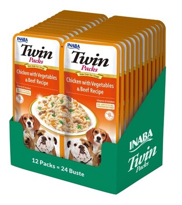 INABA Dog Twin Huhn, Gemüse und Rindfleisch in Brühe für Hunde 24x40 g