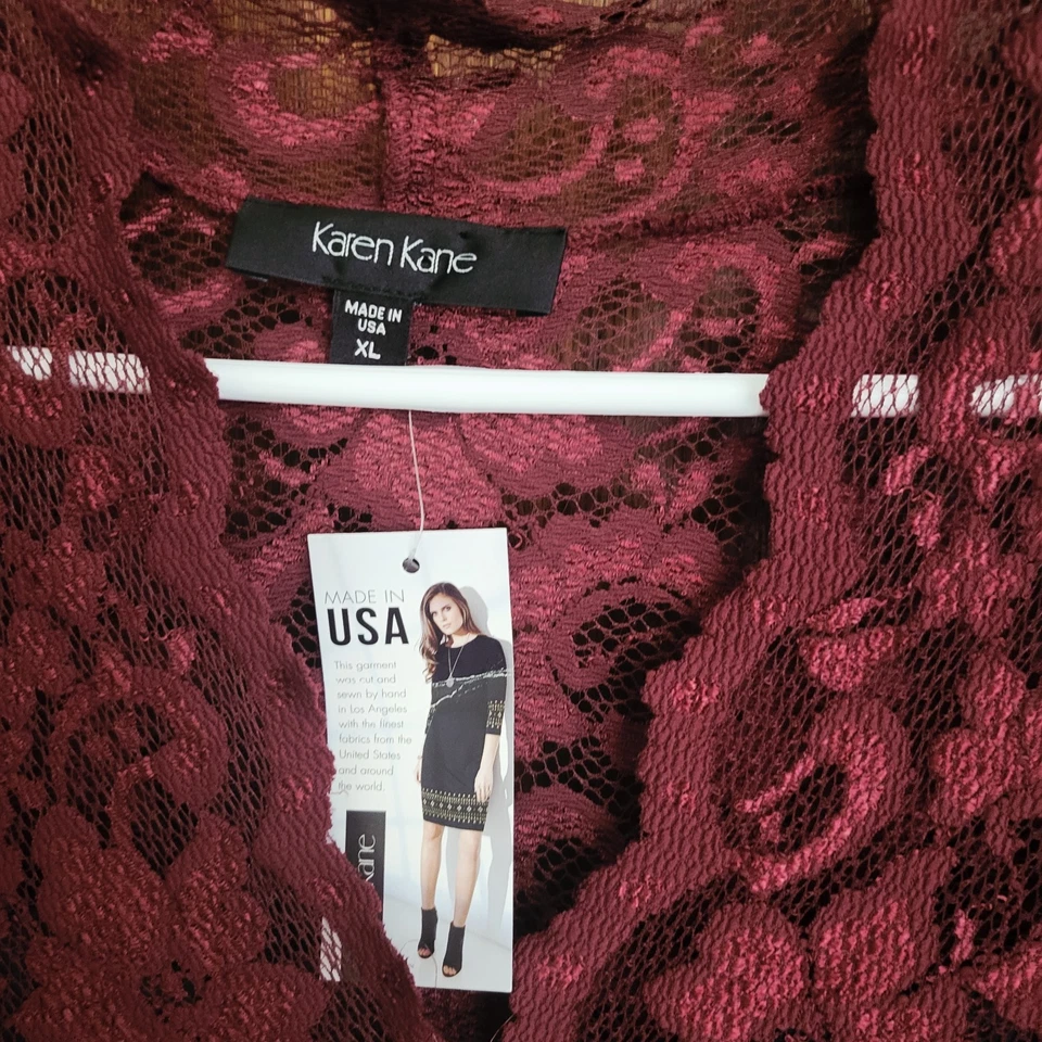 Nuevo Vestido Mujer Karen Kane Talla XL Borgoña Encaje Venta al por menor $118 Foto 2 de 4