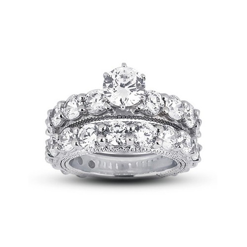 7ct E VS2 Round Natural Diamonds Plat Vintage Style Matching Bridal Set - Picture 4 of 7