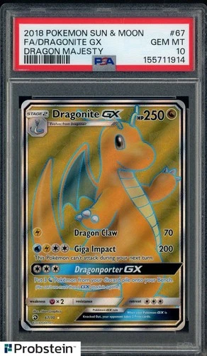 2018 Pokemon Sun & Moon Dragon Majesty #67 FA Dragonite GX PSA 10 GEM MINT