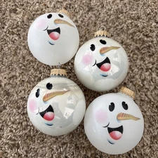 Celebrate It 4 Pc Snowman Face Glass Christmas Ball Ornaments