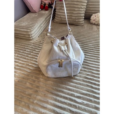 Isaac Mizrahi New York Bucket Bag White Leather Trim Drawstring Pouch