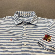 Criquet Polo Shirt Mens Large Blue Stripe Crusaders Crest Pima Cotton Golf