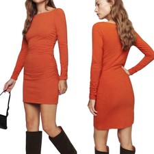 New Reformation Lucio Knit Bodycon Long Sleeve Rust Dress Short Medium Orange