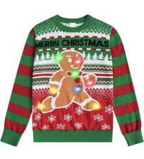 Kids Christmas Ugly Sweater LED Light-Up Knitted Pullover Boys or Girls 7-8 Year