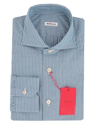 Kiton Grün Gestreiftes Baumwollhemd - Slim - (KT1214235)