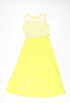 Sunny Fashion Damen gelb A-Linie Midi ärmelloses Kleid Größe 12