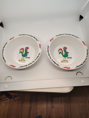 Kellogg Corn Flakes Corny Advertising Bowl 1995 White Green Red Yellow set of 2