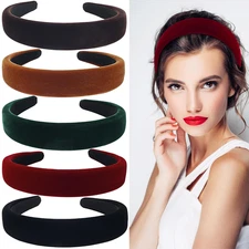 5Pcs Velvet Wide Headbands for Women Winter Black Red Headband Cute Christmas Ac