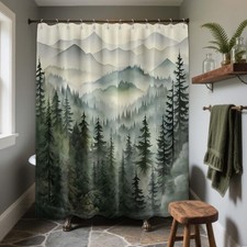 Mountain Shower Curtain Green Forest Nature Shower Curtains for Bathroom Rustic
